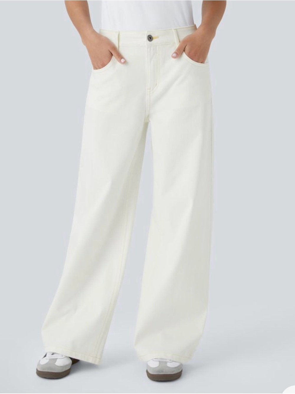 Halara Flex Baggy Wide Leg Casual Jeans Beige Denim Size M Tall